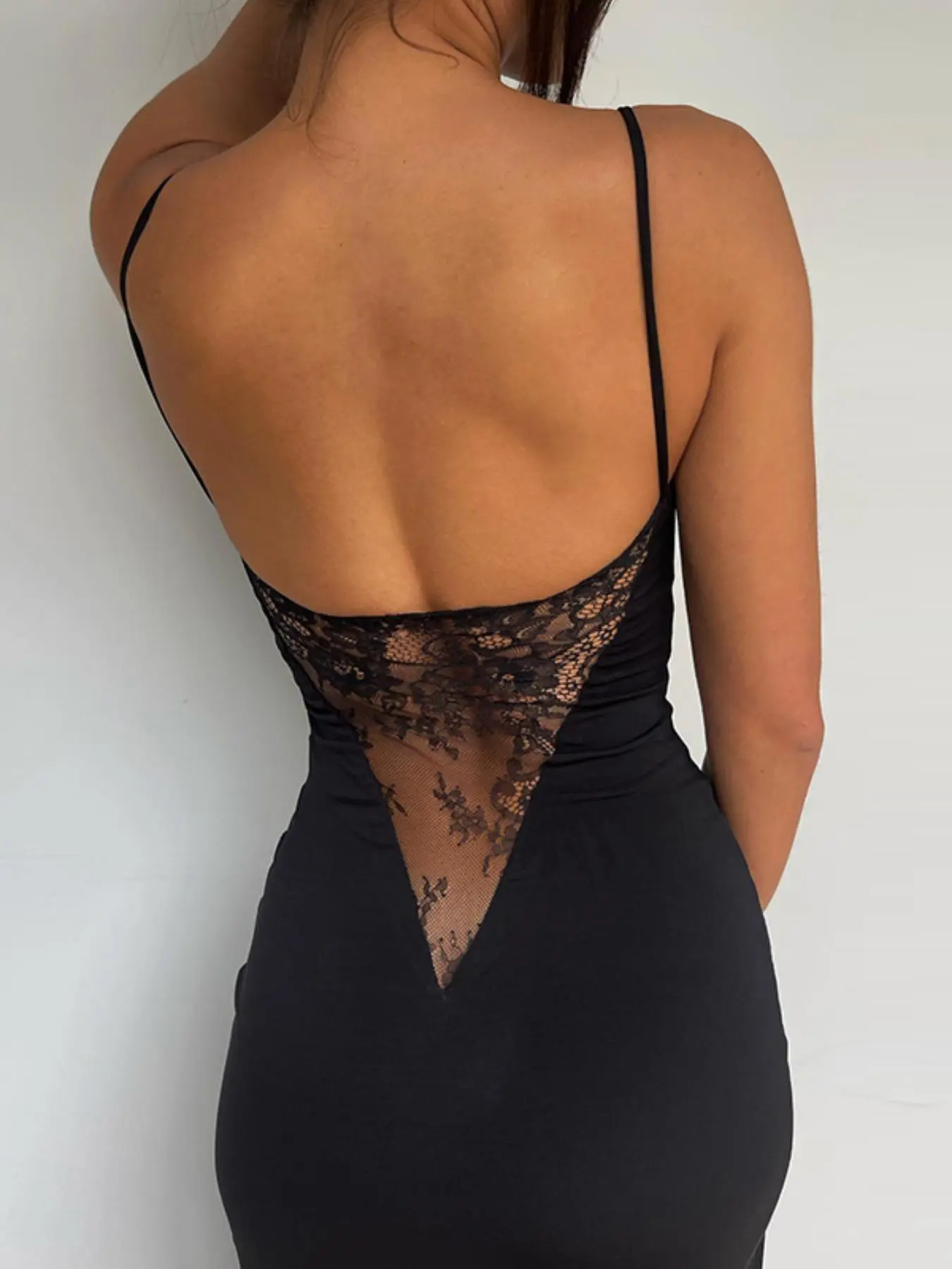 Women's Plain High Split Backless Cami Dress, Solid Spaghetti Strap Sleeveless Bodycon Dress for Party Club Dating Wear, Ladies Summer Clothes