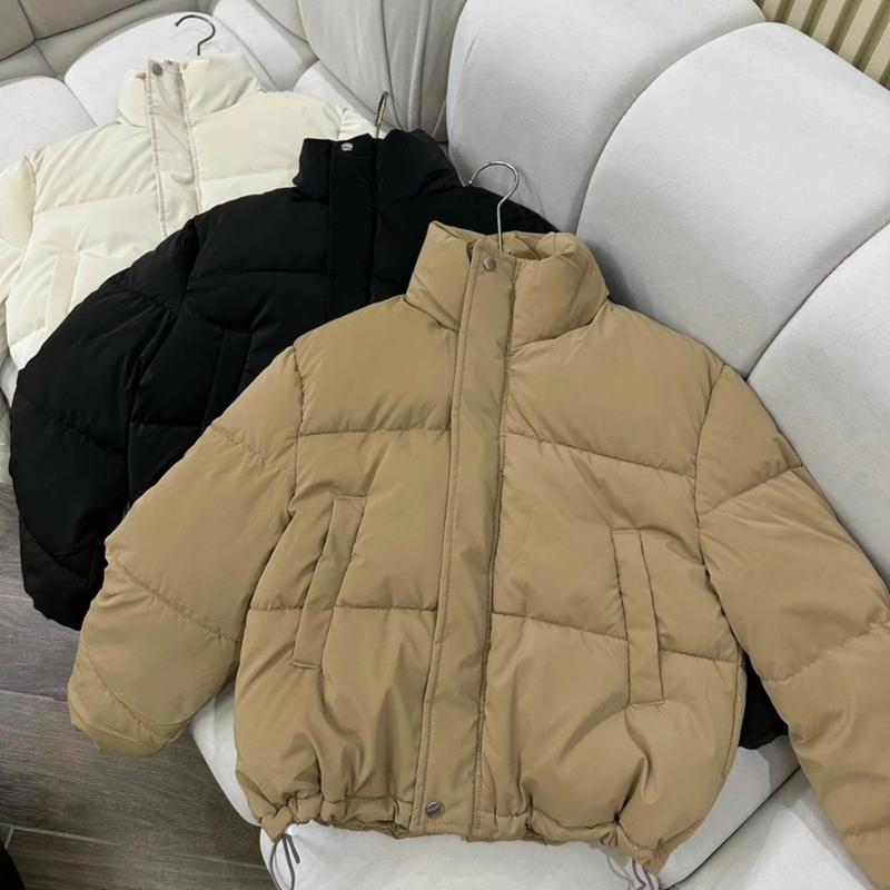  Áo phao nữ dài tay  chất nhung lì dáng xuông có dây rút điều chỉnh 