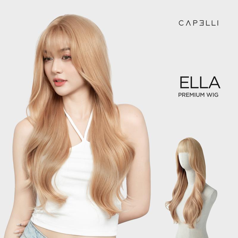 Tóc Giả Nguyên Đầu Siêu Da Lưới Lace CAPELLI Xoăn Lơi Mái Thưa Vàng Mơ Ella Premium Wig