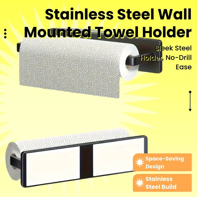 Stainless Steel Paper Towel Holder, 1 Count Wall Mounted Kitchen Roll Organizer, No-drill Cling Film and Cloth Storage Rack, Restroom Supplies, Home Goods 1