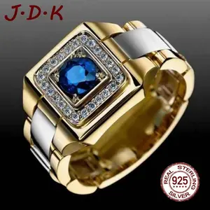 JDK Cincin Emas Mawar Dengan Batu Permata Biru Mewah Perhiasan Pria Rings
