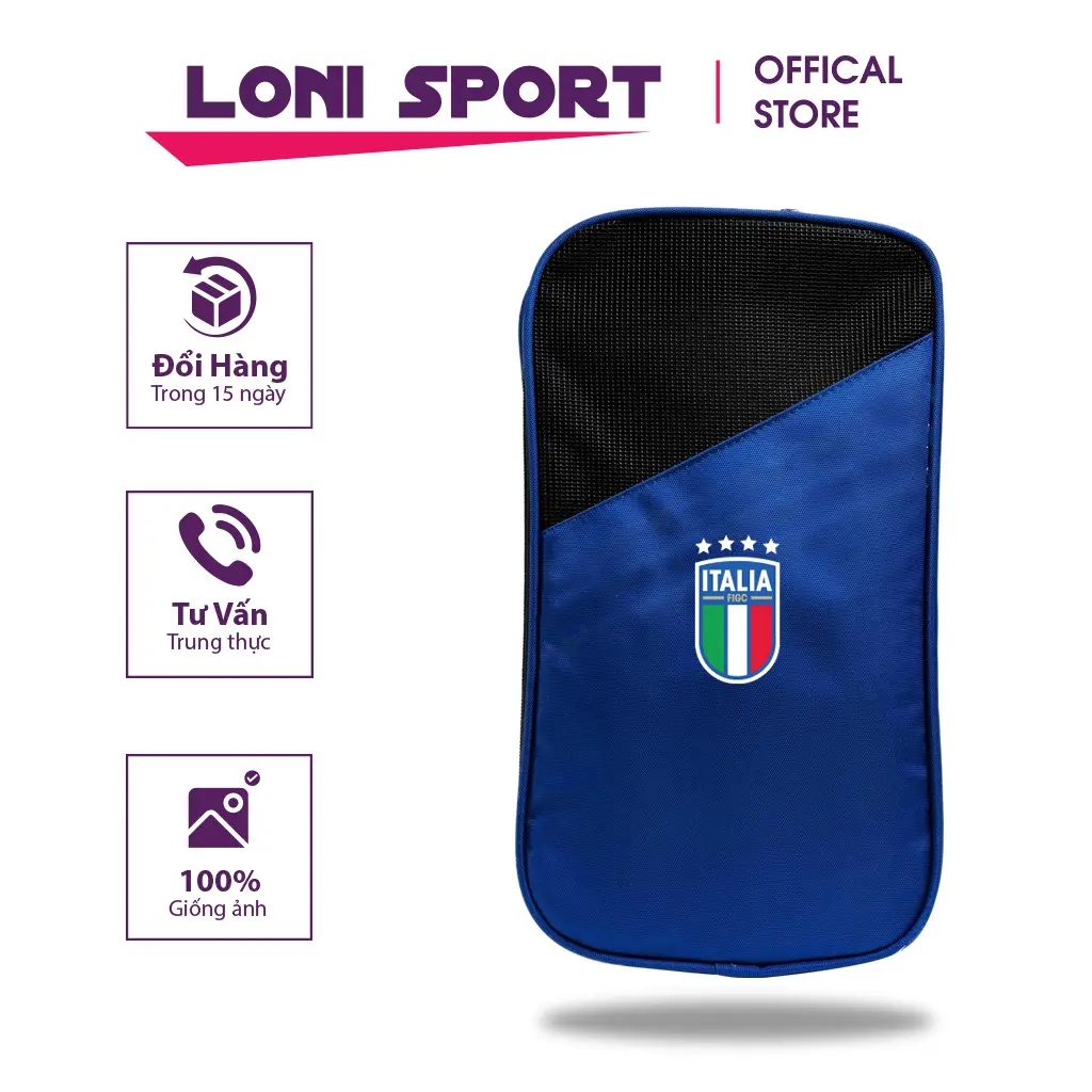 Túi Đựng Giày phối lưới 2 ngăn xịn màu Xanh siêu thoáng, chống thấm in logo CLB. Có khóa kéo Bag Sport