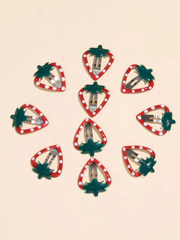 Cute Strawberry Design Metal Hair Clips, 10pcs Lovely Hair Accessories for Women & Girls, Fashion Hair Accessories for Party, Daily Decor 3
