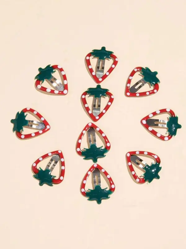 Cute Strawberry Design Metal Hair Clips, 10pcs Lovely Hair Accessories for Women & Girls, Fashion Hair Accessories for Party, Daily Decor 3