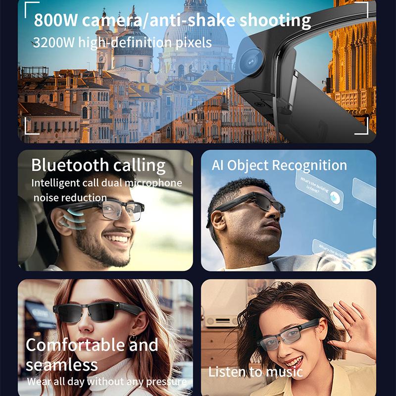 2026 New Al Smart Glasses 800W Camera 1200P anti-shake HD Video Recording Translation Voice Assistant Music BT Call SmartGlasses - Image 3