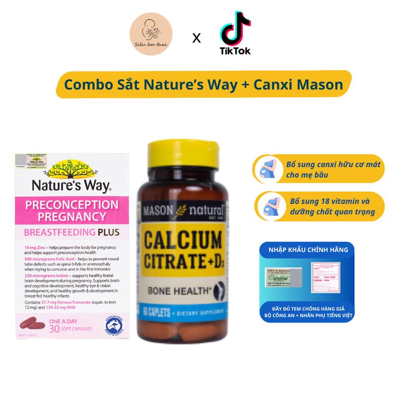 Combo Vitamin bầu Nature's Way và Canxi Mason Citrate hỗ trợ bổ sung DHA, canxi hữu cơ mát cho mẹ bầu