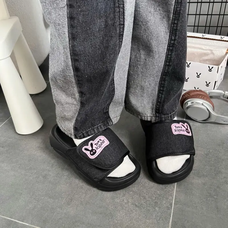 Dép Rabbit Lava denim basic đế cao 4,5cm , hack dáng tăng chiều cao - Kèm Hộp - BH 12th Nữ DéP Slipper Women Có Quai T06 4
