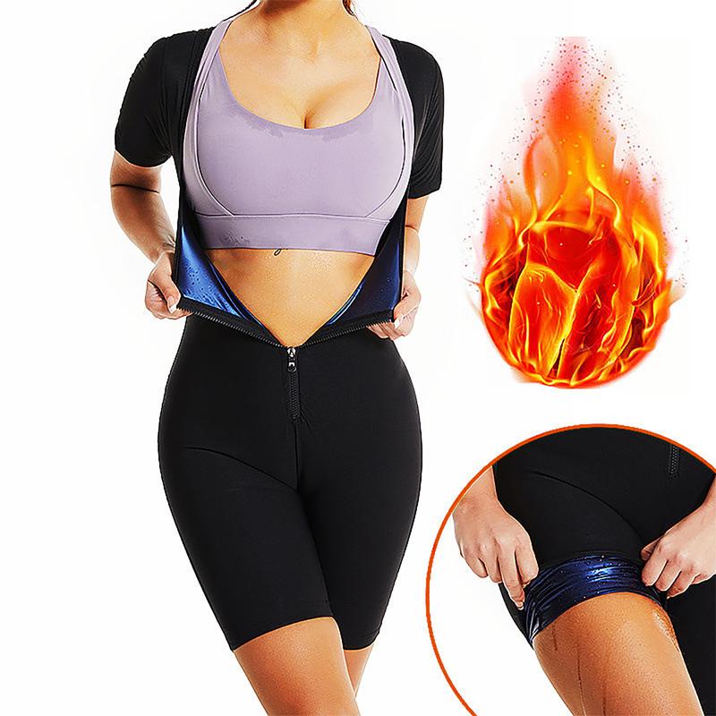Bộ Đồ Mồ Hôi Xông Hơi Cho Nữ, Khóa Kéo Đóng Cửa, Nhanh Khô, ngắn Tay, Đồ Định Hình Cơ Thể, Tập Luyện Luyện, Bó Sát, Kiểm Soát Bụng, Đồ Định Hình 0