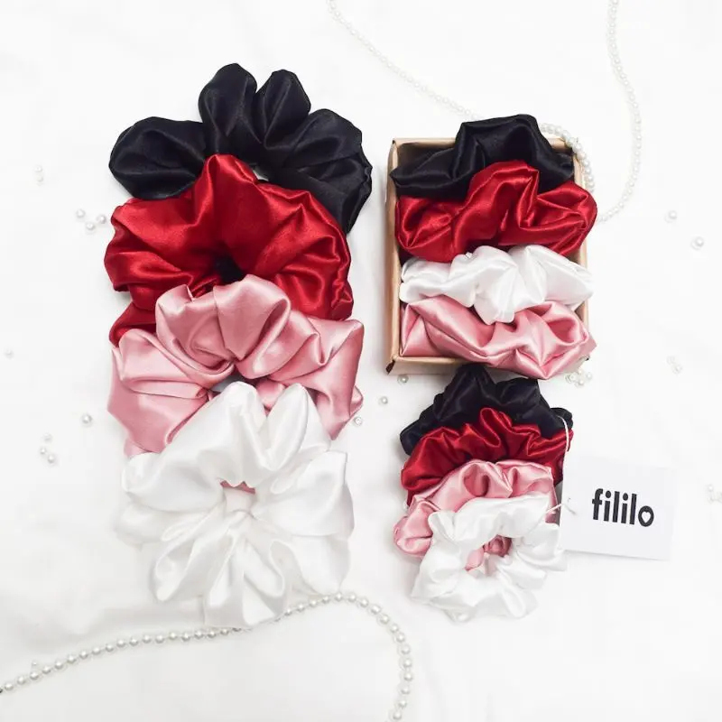 Scrunchies Dây Buộc Tóc FILILO Vải Lụa Cao Cấp Size Lớn Nhỏ