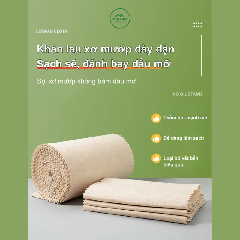 [Hàng Chính Hãng] Khăn Lau Xơ Mướp Cao Cấp Mộc Gia Phiên bản Nâng Cấp Dày 2mm- Khăn Đa Năng, Siêu Thấm Hút, Không Dính Dầu, Giặt sạch dễ dàng - Tái Sử Dụng nhiều lần mướp khan lautachdau 2