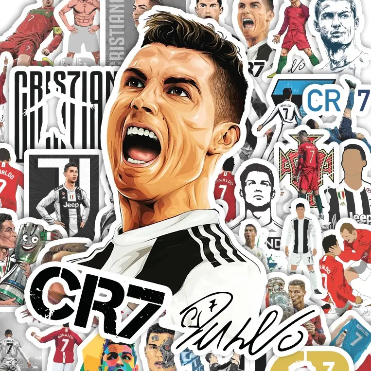 Set 50 cái Sticker Ronaldo CR7 dán mũ bảo hiểm, hình dán Ronaldo chống nước, decal hình cầu thủ Ronaldo 0