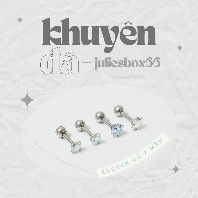[1 Chiếc] [XỎ] Khuyên Tai Đá 7 Màu Unisex Thân Bạc Đuôi Bi Không Gỉ Sét Không Ngứa Bông Tai Julies Box 66