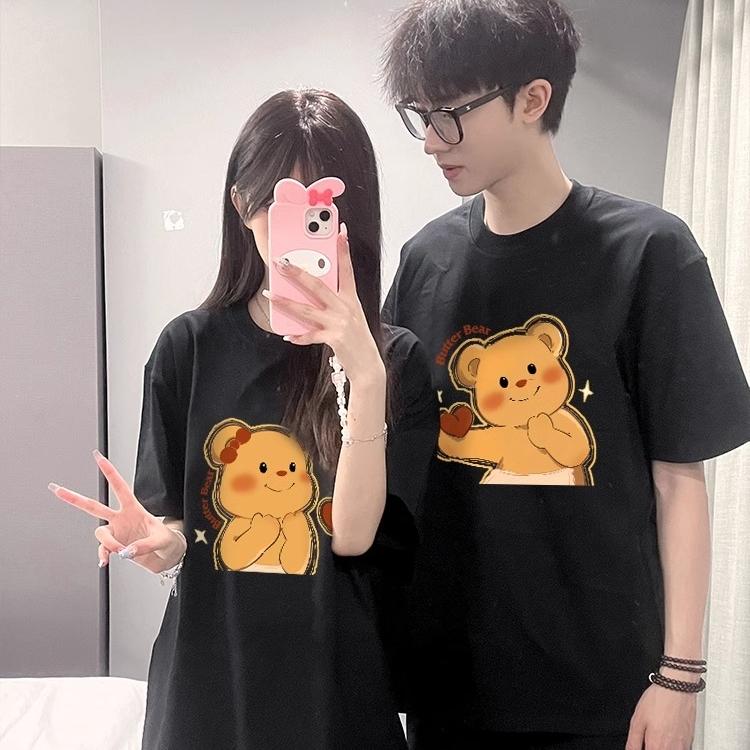 Product Introduction of Exclusive women's T-shirt series: Korean style loose design butter teddy bear short sleeved T-shirt and couple outfit - women's oversized casual T-shirt 5