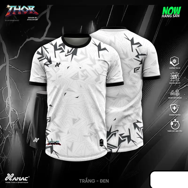 Bộ Quần Áo Đá Bóng Không Logo AMAC Thor, Vải Thun Mè Lục Giác Thoáng Mát, Thấm Hút Mồ Hôi Tốt, Thoát Khí Tốt, Đò Đá Banh Bảo Khang Sport 4