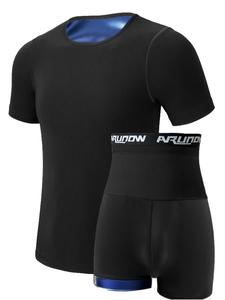 Conjunto de chándal de sauna para hombre con cuello redondo y estampado de letras, Conjunto de camiseta deportiva de manga corta y pantalones cortos con cintura elástica, Parte superior y parte inferior transpirables para entrenamiento en el gimnasio