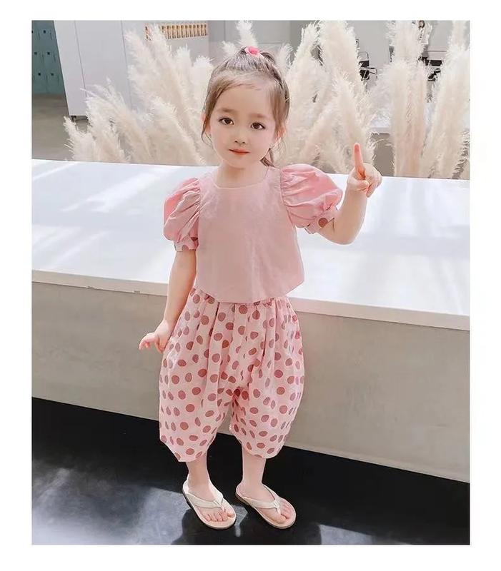Product Introduction of Pakaian Kanak-kanak Perempuan, Kemeja-T Lengan Pendek dan Pakaian Seluar Polka Dot, Koleksi Musim Panas 2023, Pakaian Kanak-kanak Comel, Set 2 PC, Untuk Kanak-kanak 13