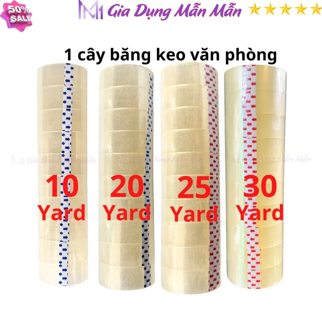 SKU70 - Băng keo trong văn phòng loại nhỏ, 1 cây 10 cuộn rộng 1.8cm, 10-20-25-30-40-50yard, 1yard = 0,9144 mét