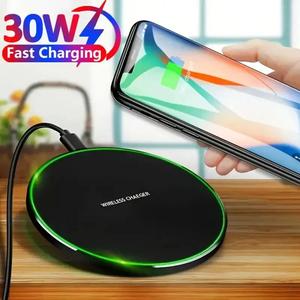 Pendirian Dok Pengecas Wayarles, 30W, untuk Telefon Meja Pejabat, Stesen Pengecasan Pantas, Sesuai untuk iOS dan Android Phone Magnet Kabel charger 1 Hijau Getah Lampu