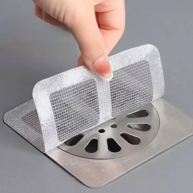50 Disposable Floor Drain Stickers, Bathroom Drain Hair Filter Mesh, Grid Mesh Stickers, Insect And Blockage Prevention