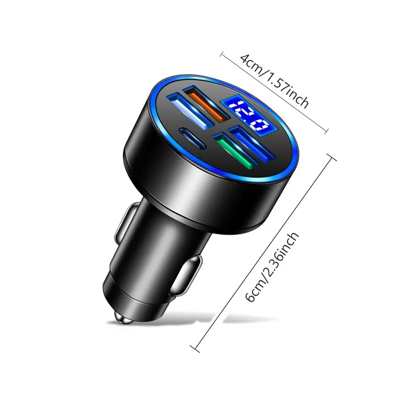Portable 4 Port USB Car Charger, 1 Count 4 USB Ports Car Charger with LED digital display, Car Charger Adapter 1