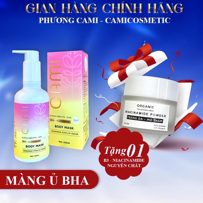   TẶNG 10G TINH CHẤT NIACINAMIDE  MÀNG Ủ BHA  KEM Ủ TRẮNG BODY 220ML CAMICOSMETIC Nữ Dưỡng Da Body Dưỡng Body Kem Body Kem Body Women Làm Đẹp Da u trang white utrang hap duong 