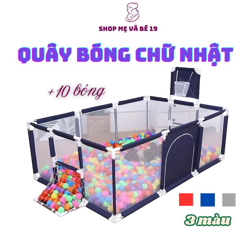 Quây cũi hình chữ nhật khung ống kẽm có giỏ bóng rổ và cầu môn cho bé + 10 bóng nhựa đồ chơi