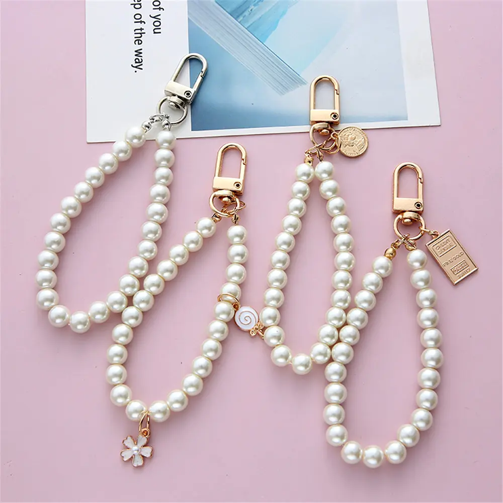 Simulated Pearl Key Chain for Aorpods Bag Pendant Beaded Key Holder for Women Mobile Phone DIY  Accessories