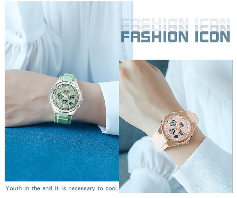 Product Introduction of 2024 Sanda New Couple Watch Outdoor Sports Electronic Multi-Function Luminous Waterproof Fashion Double Display Man's and Woman's Watch 11