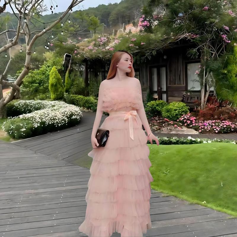 Đầm tầng lưới 2 dây có mút sang chảnh - Thời Trang TIX đơn nữ váy trắng kem voan trắng Nhung Women Voi Dress Màu Trắng promdress katie 5