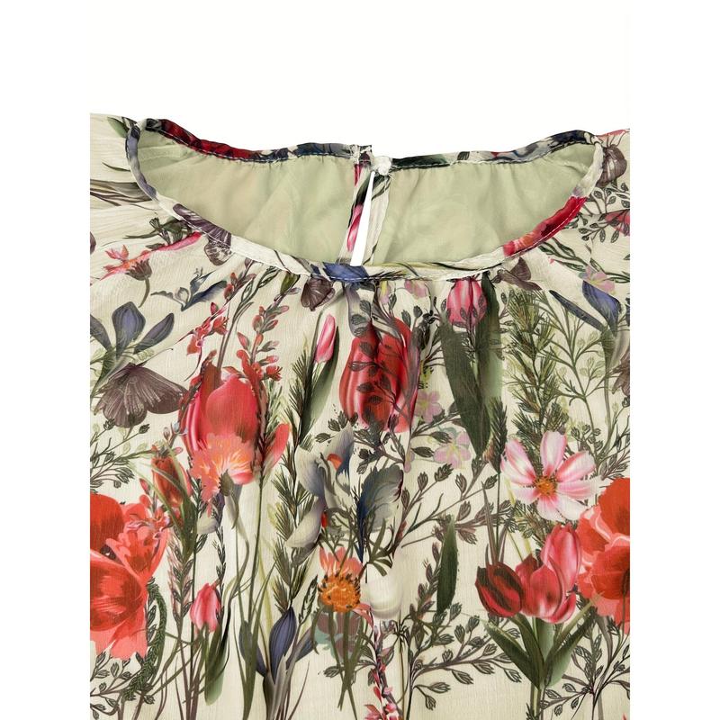 Elegant Floral Print Long Sleeve Kaftan Dress - Casual Polyester Maxi with Tie-Waist Detail, Machine Washable - Perfect for All Seasons 8