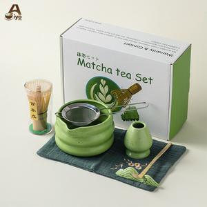 ชุดชามมัทฉะลายดอกไม้, AiyoCha, พร้อมปากเท, ที่ใส่ชา 2 ใบ, ที่ตีมัทฉะไม้ไผ่, ที่กรองผงมัทฉะ, ชุดอุปกรณ์ชงมัทฉะ Goodcha, เหมาะสำหรับสำนักงานและห้องนั่งเล่น, ชุดมัทฉะ, เครื่องทำมัทฉะเซรามิก matcha  set  kit