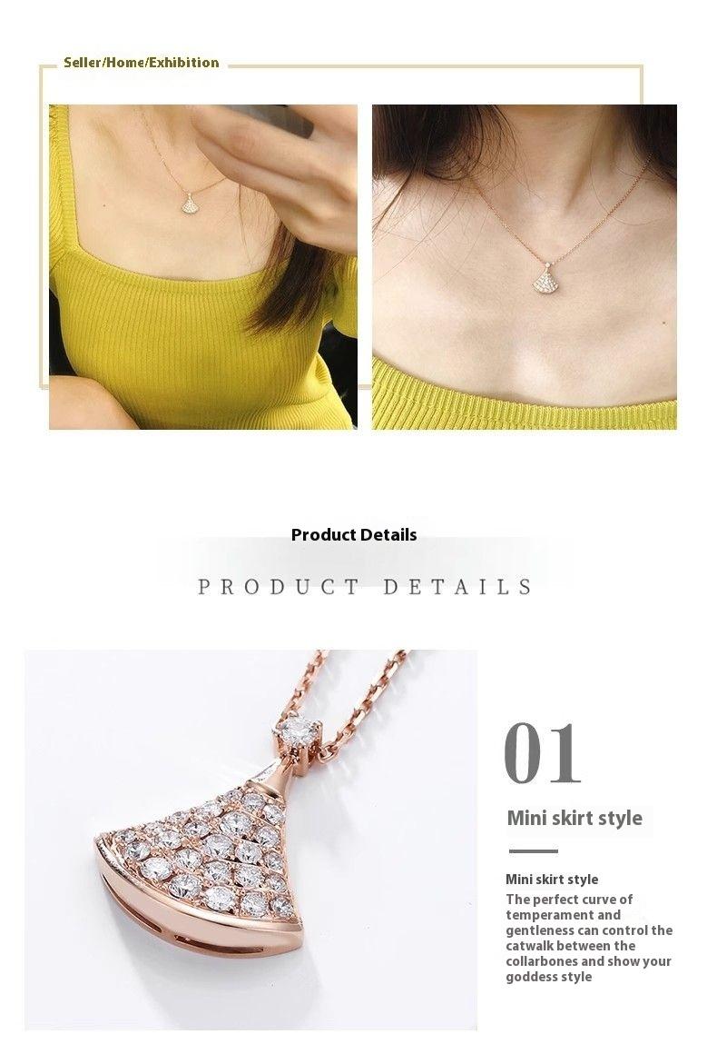 Product Introduction of Light Luxury Full Diamond Small Skirt Fan Necklace Female Pendant Gentle Sweet Clavicle Chain 6