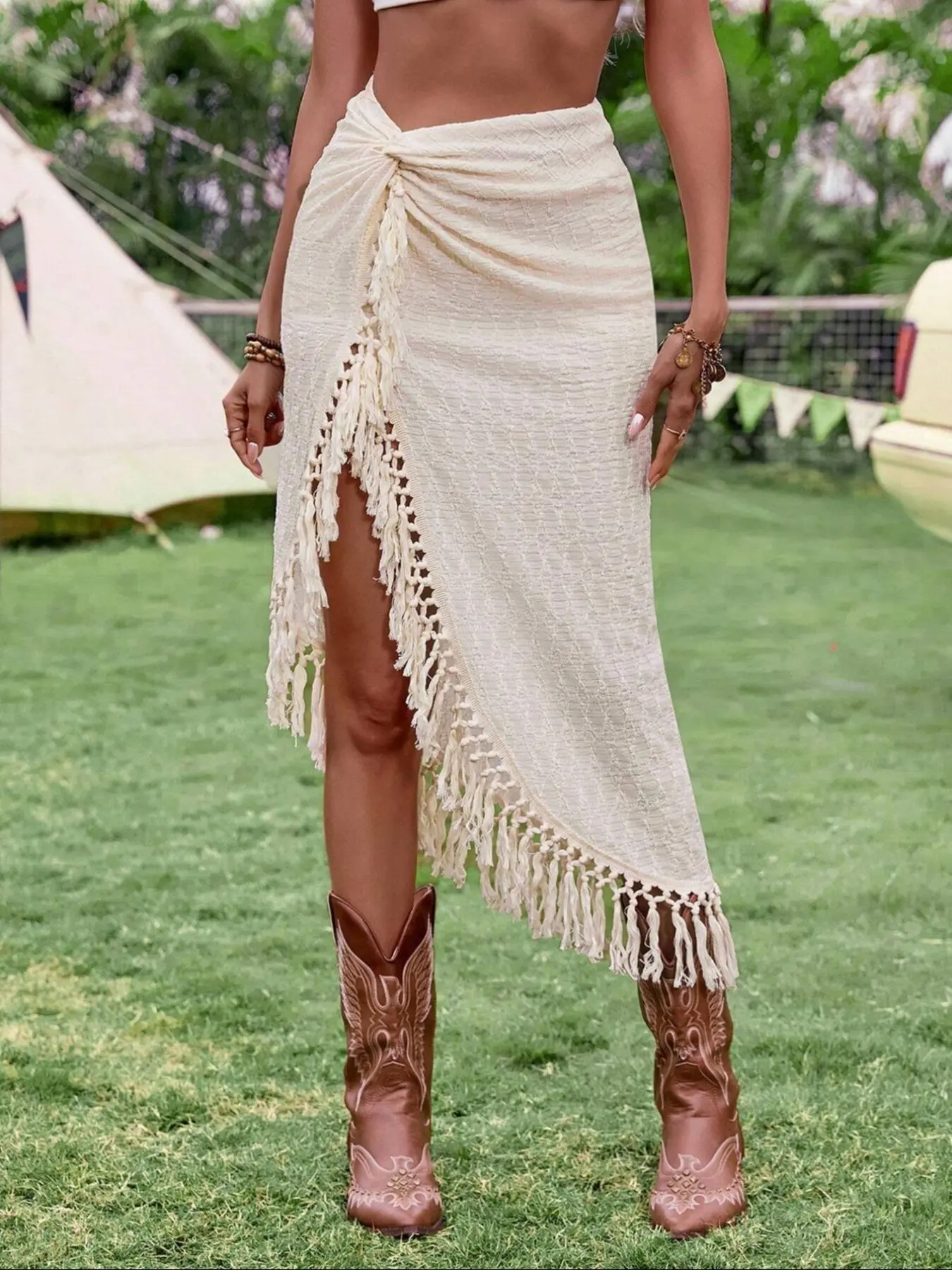 Women's Plain Fringe Trim   Skirt, Elegant Fashion Casual   Skirt for Daily Outdoor Wear, Ladies Bottoms for Summer