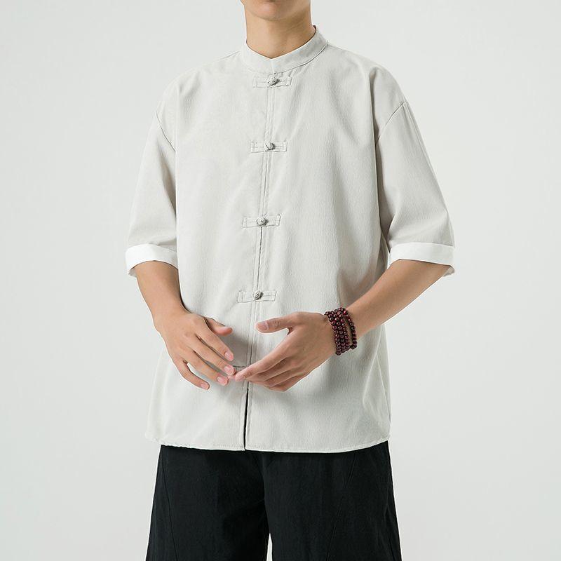 Product Introduction of Men's Shirt, Tang Suit Shirt, Chinese Style, Tai Chi Clothing, Kung Fu Clothing, Linen Thin Stand Collar Buttoned Zhongshan Suit Menswear Top chinese man red shirt chinese fashion outfit Lingerie Beige 22
