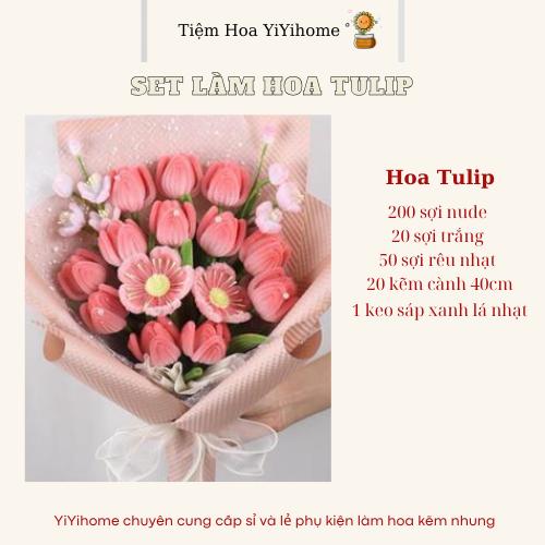 Set Nguyên Liệu Làm Hoa Handmade Kẽm Nhung Loại 1 ( Không Giấy Gói Hoa ) Diy Decor YiYihome