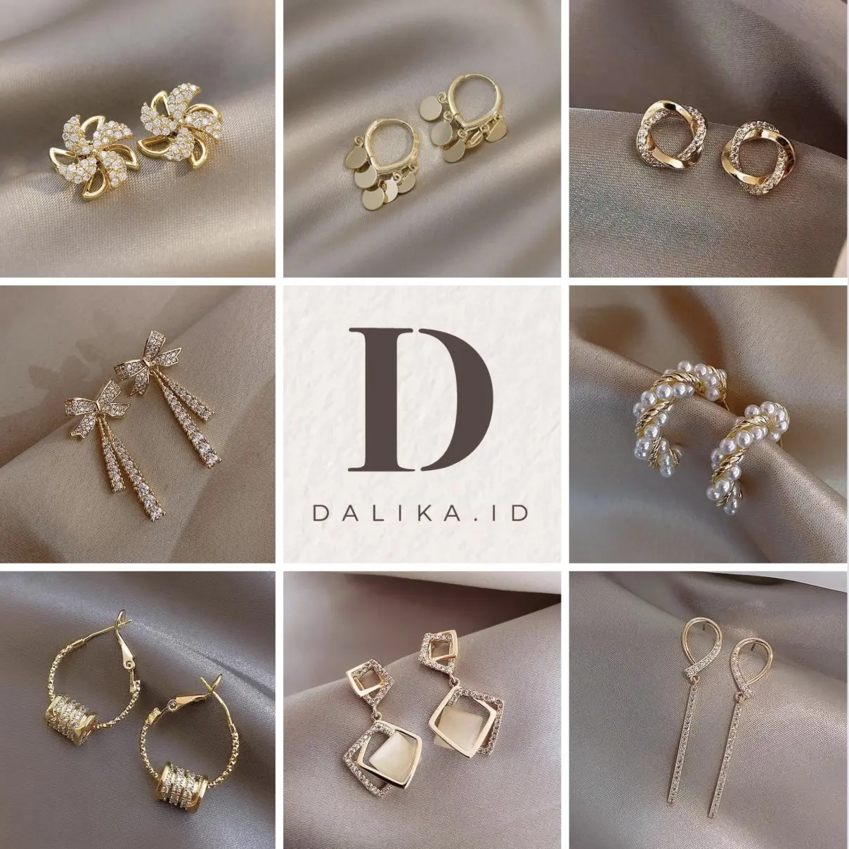 Anting Korea Wanita Tusuk Mutiara Warna Keemasan Mix Random Elegan Logam