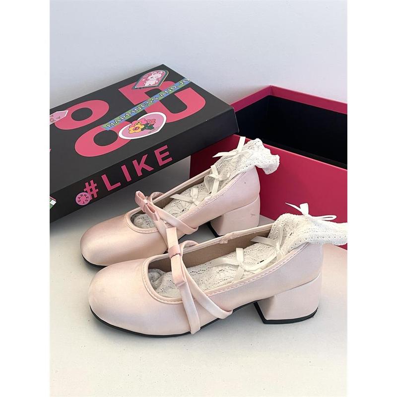 Giày mary jane bale nữ phong cách lolita balet satin nơ mũi tròn đế 5cm kiểu dáng tiểu thư retro Pháp Kichi Shoes X29