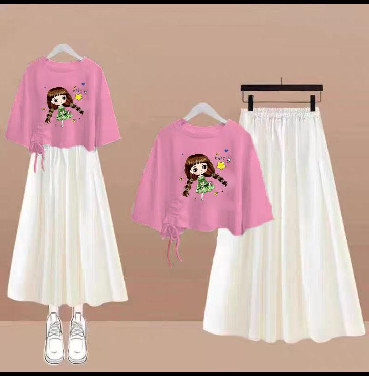 Sét váy áo croptop rút dây bé váy xanh kèm chân váy trắng siêu xinh size từ 9 đến 65kg