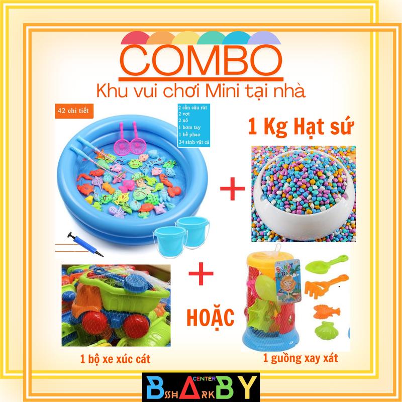 Combo Khu Vui chơi Mini tại nhà - Bao gồm 1 Bộ câu cá phao 42 chi tiết 1 Kg Hạt sứ 1 Xe xúc cát hoặc 1 Guồng xay cát Đồ Chơi