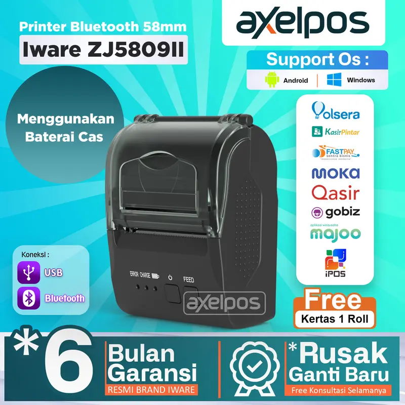 Printer Bluetooth Mini Thermal Kasir 58mm Iware ZJ5809II 0