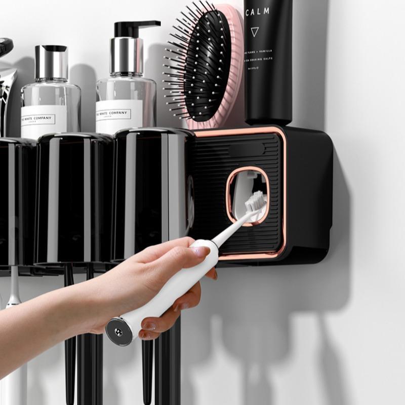 Wall Mounted Toothbrush Holder, 1 Count Punch Free Toothbrush Storage Rack, Bathroom Storage Rack, Bathroom Supplies, Home Organizer 3