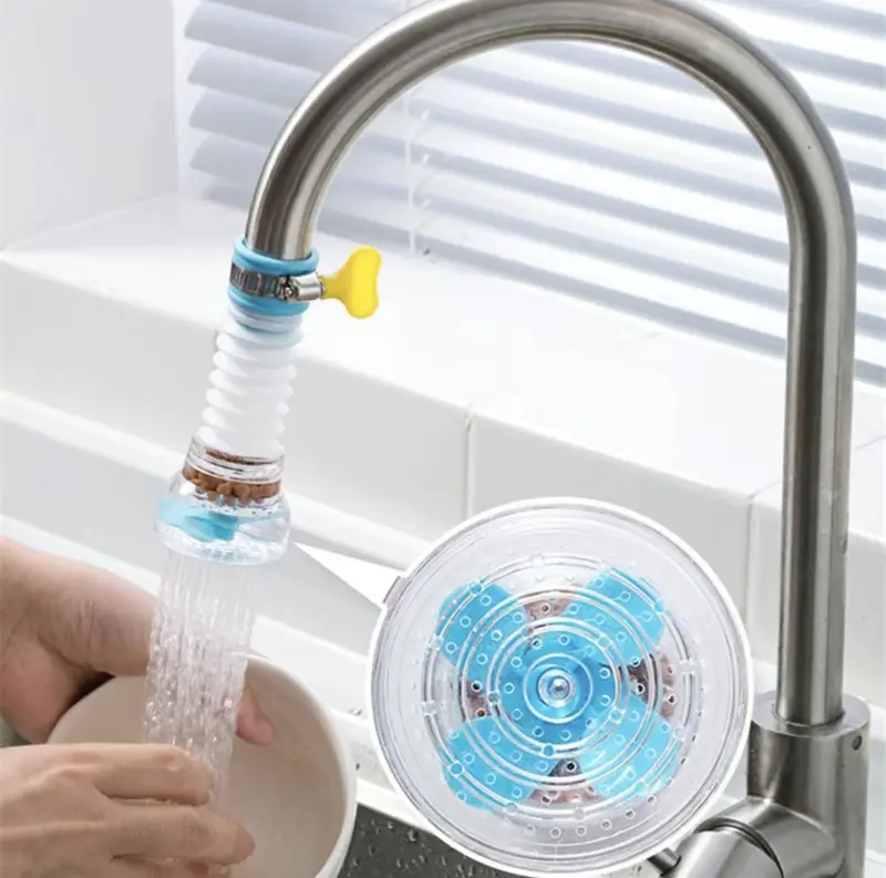 Đầu vòi lọc nước rửa bát tăng áp xoay 360 có thể kéo dài chống bắn nước ra ngoài, có cánh quạt 4