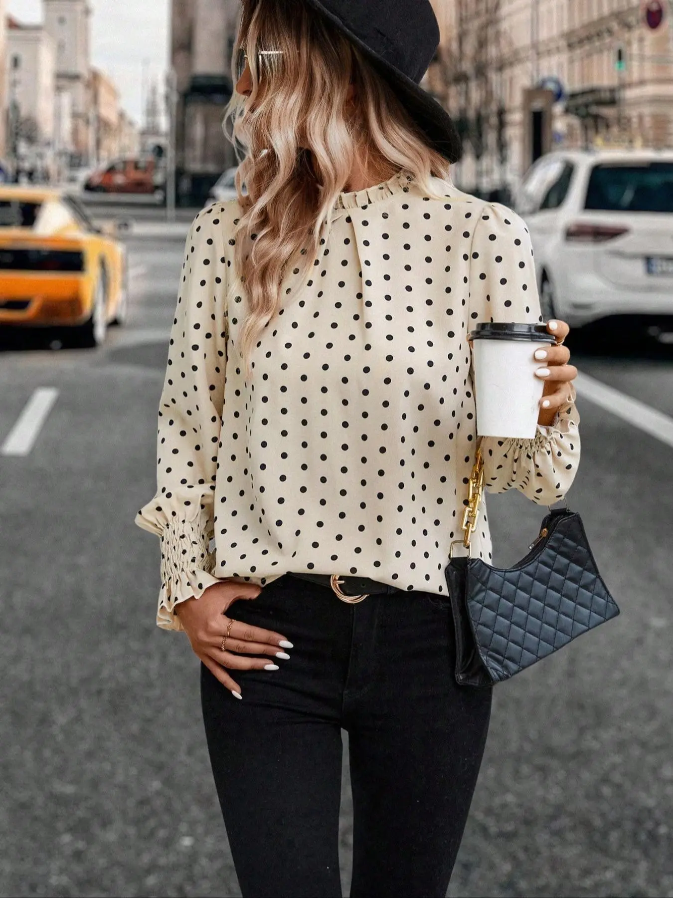 Women's Polka Dot Print Blouse, Casual Elegant Long Sleeve Top for Daily Wear, Ladies Clothes for All Seasons