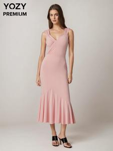 YOZY Women's Plain Ruched Dress, Elegant Sleeveless Dress for Party Dating Wear, Ladies Summer Clothes