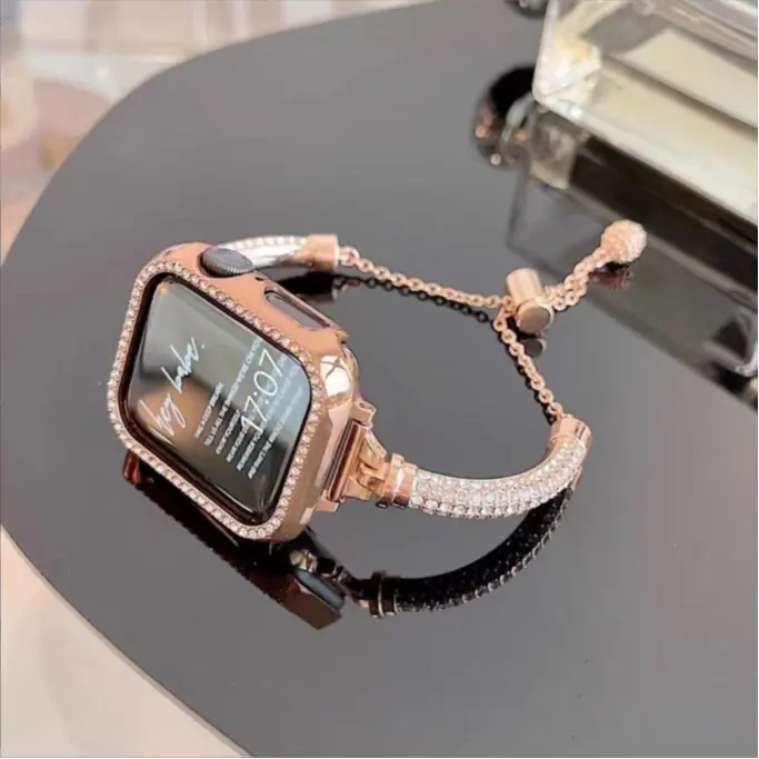 Women Diamond Band Replacement Metal Strap Jewelry Bling Rhinestone Protector Case for iWatch Series Ultra 9 7/6/4/3/2/1/SE For Apple Watch 38 40 41 42 44 45mm