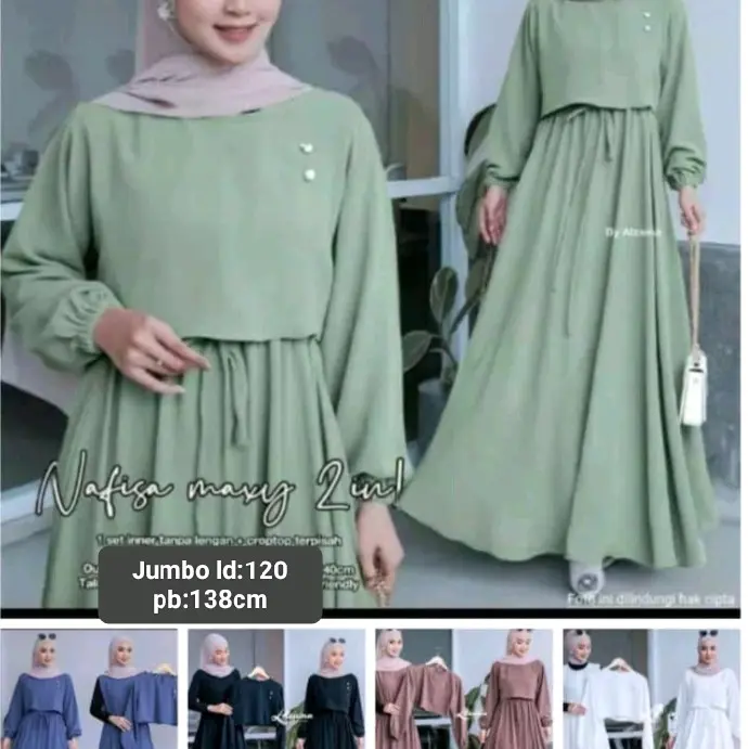 GAMIS NAFISA STANDAR SET2in1 INER +CROP TOP GAMIS Terlaris
