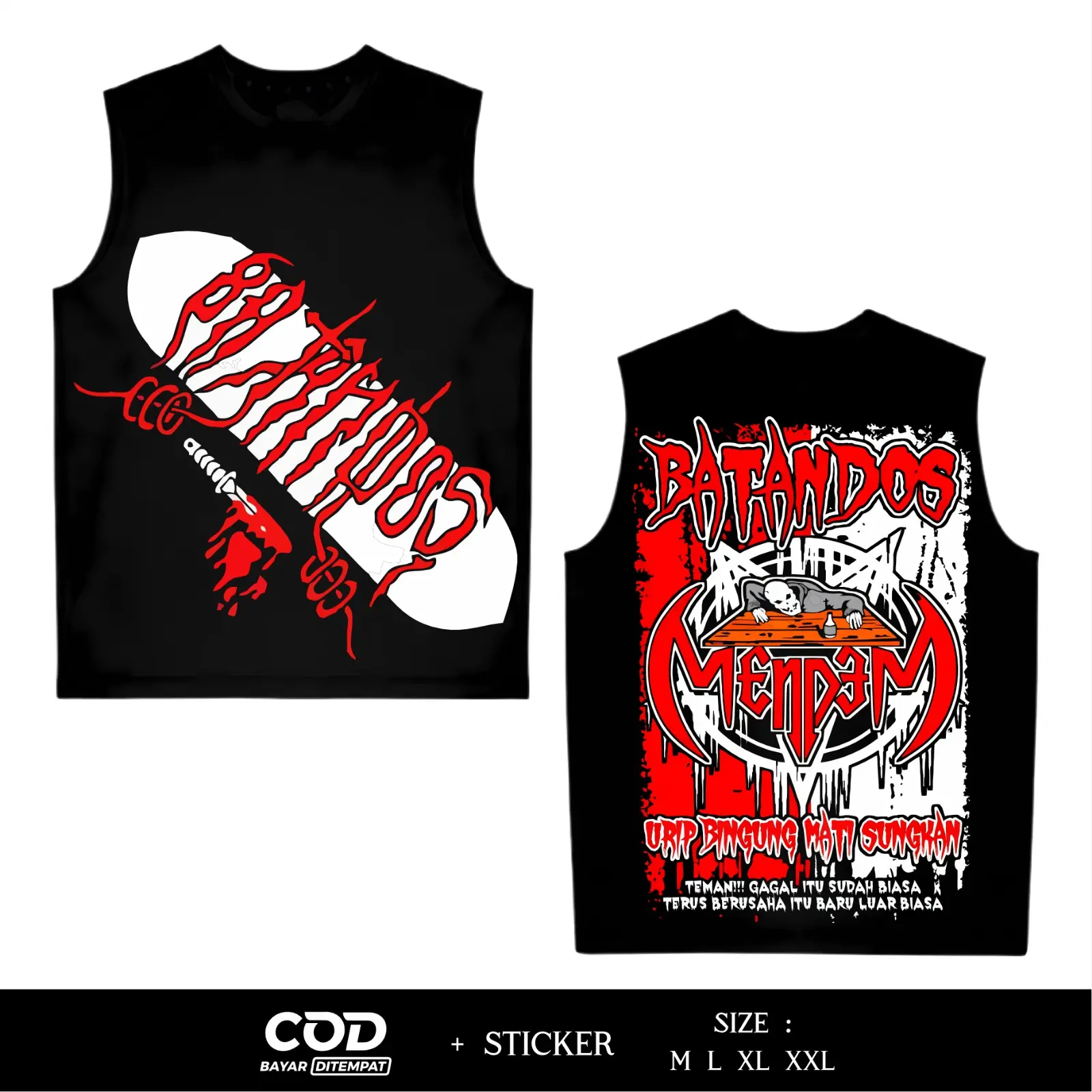 Kaos Singlet Netral Batandos Mendem Urip Bingung Mati Sungkan Sablon DTF Desain Terbaru By Inzavibe