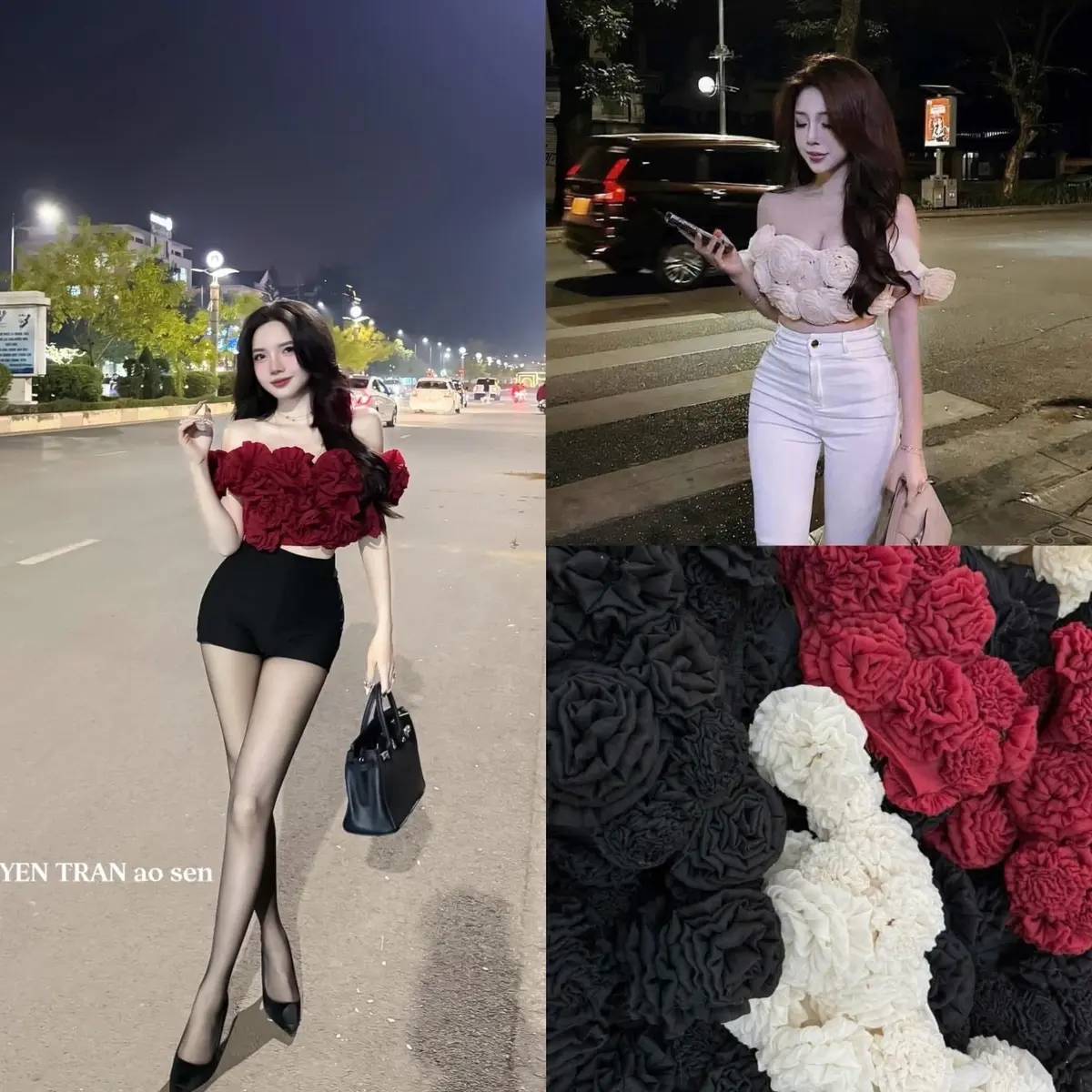 by TAMMYSHOP - Áo trễ vai hoa thiết kế cuốn tay tỉ mỉ 5 màu
