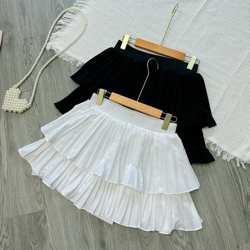 Chân váy bigsize nữ dập ly 2 tầng dáng chữ A có quần bảo hộ lưng thun co giãn - CVDL