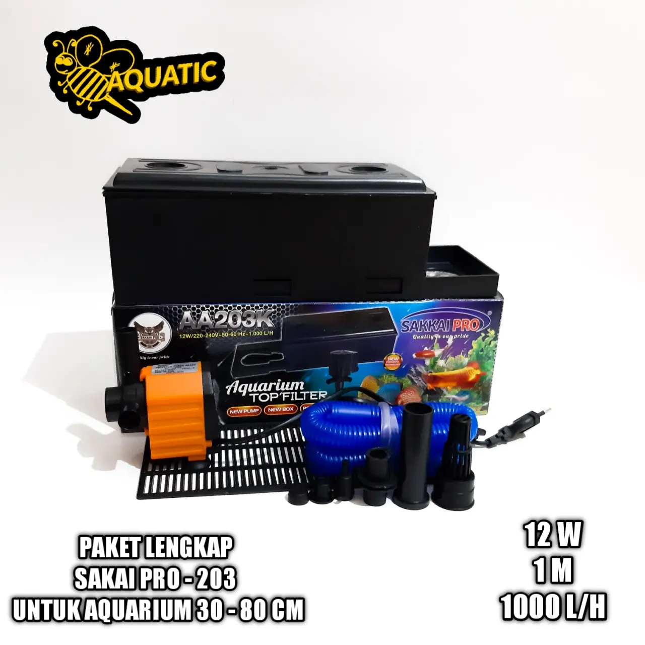 COD - PAKET LENGKAP FILTER AQUARIUM SAKKAI PRO 203 - FILTER 1000 L/JAM  [FREE KAPAS FILTER]
